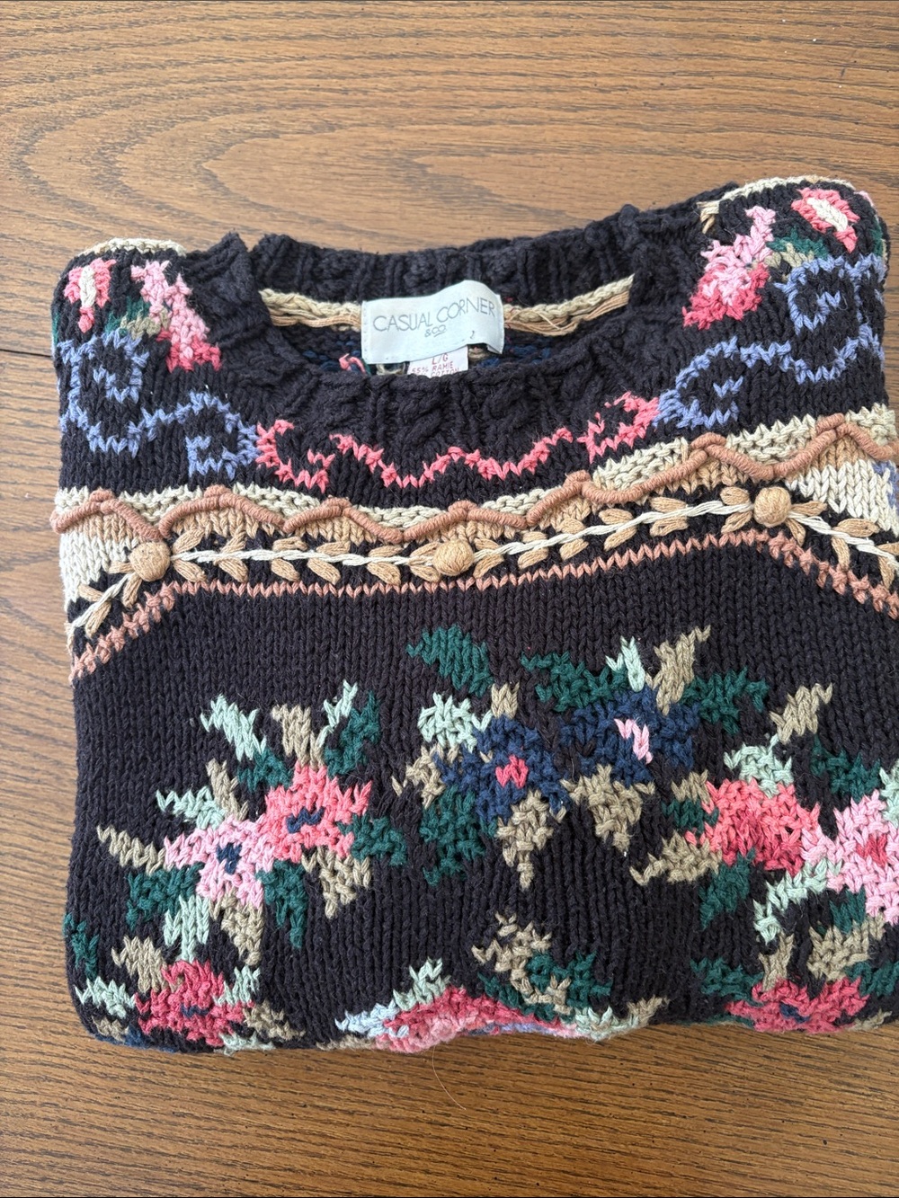Casual Corner Navy Knit Sweater with Pink & Tan Stripes - Picture 5 of 8